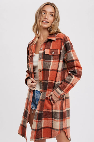 Rust Flannel Longline Shacket