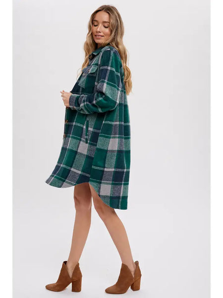 Green Flannel Longline Shacket