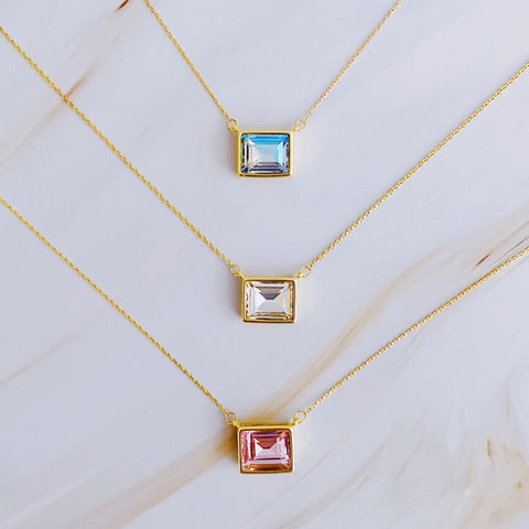 Square Crystal Pendant Necklace