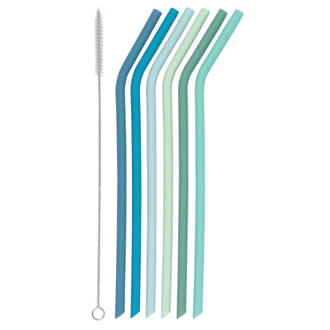 Silicone Smoothie Straw Set of 6 - Blue