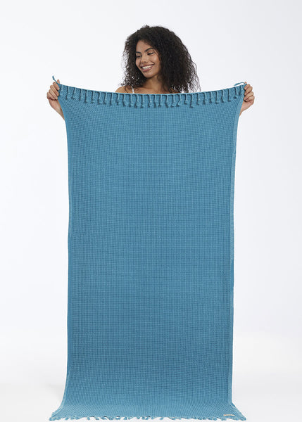 Waffle Beach Towel in Petrol Blue