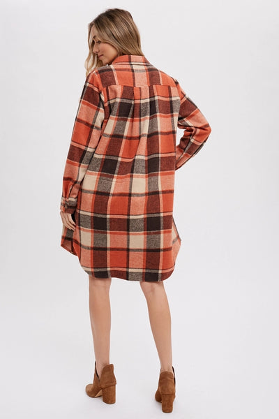 Rust Flannel Longline Shacket