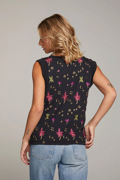 Night Palm Embroidered Tank