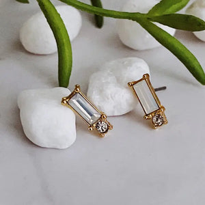 White Opal Baguette Earrings