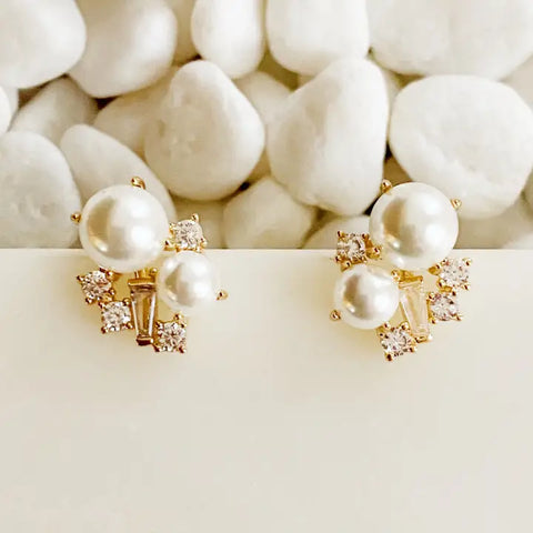 Pearl & Stone Cluster Earrings