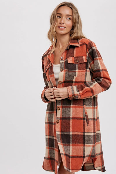 Rust Flannel Longline Shacket