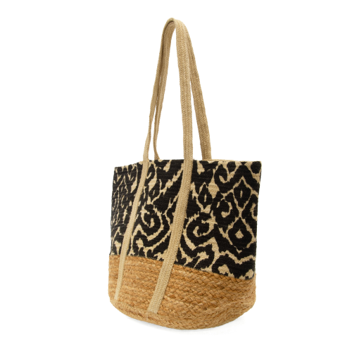 Black Geo Jute Tote