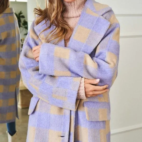 Lavender Plaid Trench Coat